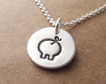 Tiny Pig Necklace, Little Pig Charm, Fine Silver, Sterling Silver Chain, Made To Order