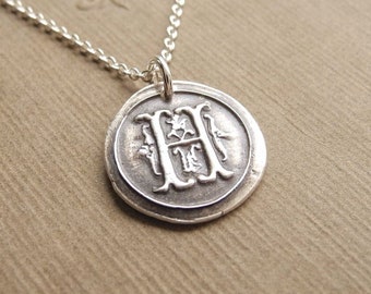 Wax Seal Monogram Necklace, Personalized Initial Necklace, Fine Silver, Sterling Silver Chain, Made To Order