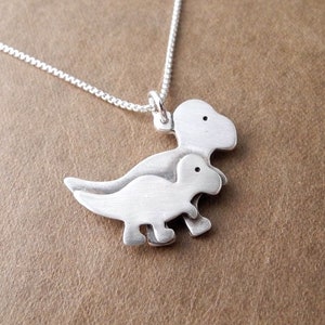Mother and Baby T-Rex Necklace, Mom and Baby Dinosaur, New Mom Necklace, Mother and Child, Fine Silver, Sterling Silver Chain, Made To Order