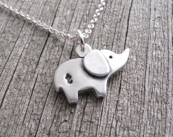 Tiny Elephant Necklace, Personalized Initial Baby Elephant, Good Luck Elephant, Fine Silver, Sterling Silver Chain, Made To Order