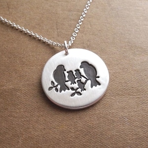 Bird Family of Five Necklace, Three Children, Mom, Dad, Three Babies, New Family Necklace, Fine Silver, Sterling Silver Chain, Made To Order image 1