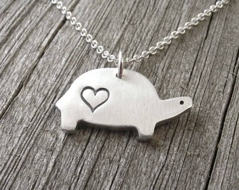 Turtle Necklace, Heart, Love, Silver Turtle Jewelry, Tortoise Necklace, Tortoise Pendant, Fine Silver, Sterling Silver Chain, Made To Order