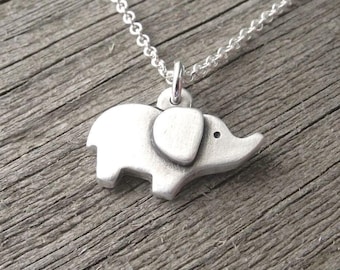 Tiny Elephant Necklace, Baby Elephant, Good Luck Elephant Charm Pendant, Fine Silver, Sterling Silver Chain, Made To Order
