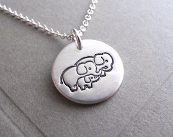 Small Elephant Family Necklace, Mom, Dad, Baby, Two Moms, Two Dads, New Family, Fine Silver, Sterling Silver Chain, Made To Order