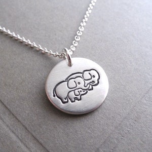 Small Elephant Family Necklace, Mom, Dad, Baby, New Family, Fine Silver, Sterling Silver Chain, Made To Order