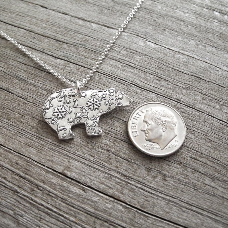 Silver Polar Bear Necklace, Fine Silver Flowering Vine Polar Bear, Sterling Silver Chain, Made To Order image 3