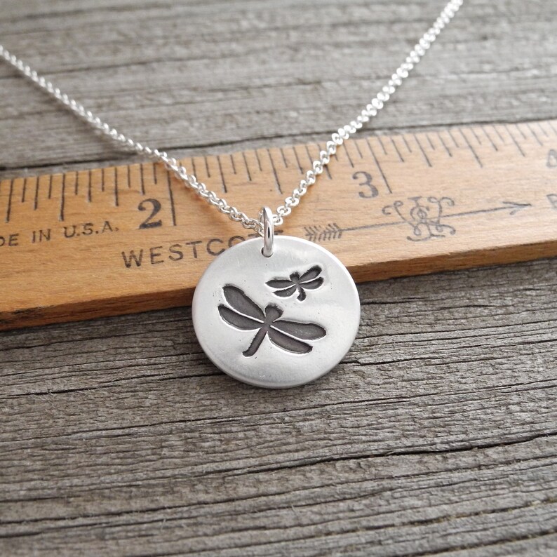 Mother and Baby Dragonfly Necklace, New Mom Necklace, Mother and Child, Fine Silver, Sterling Silver Chain, Made To Order Bild 5