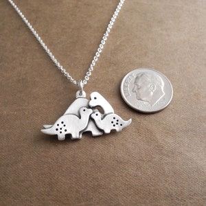Mother and Two Baby Dinosaurs Necklace, Mom and Two Kids, Fine Silver, Sterling Silver Chain, Made To Order image 2