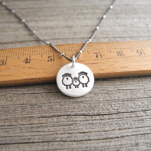 Tiny Sheep Family Necklace, Ewe, Lamb, Ram Jewelry, New Family Necklace, Fine Silver, Sterling Silver Chain, Made To Order image 5