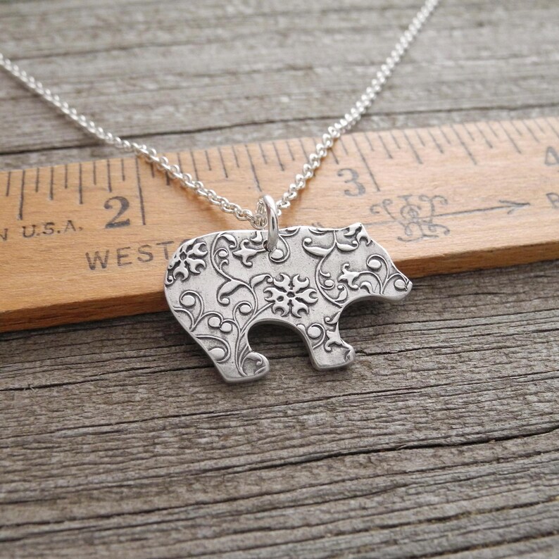 Bear Necklace, Flowering Vine Grizzly, Fine and Sterling Silver, Made To Order image 5