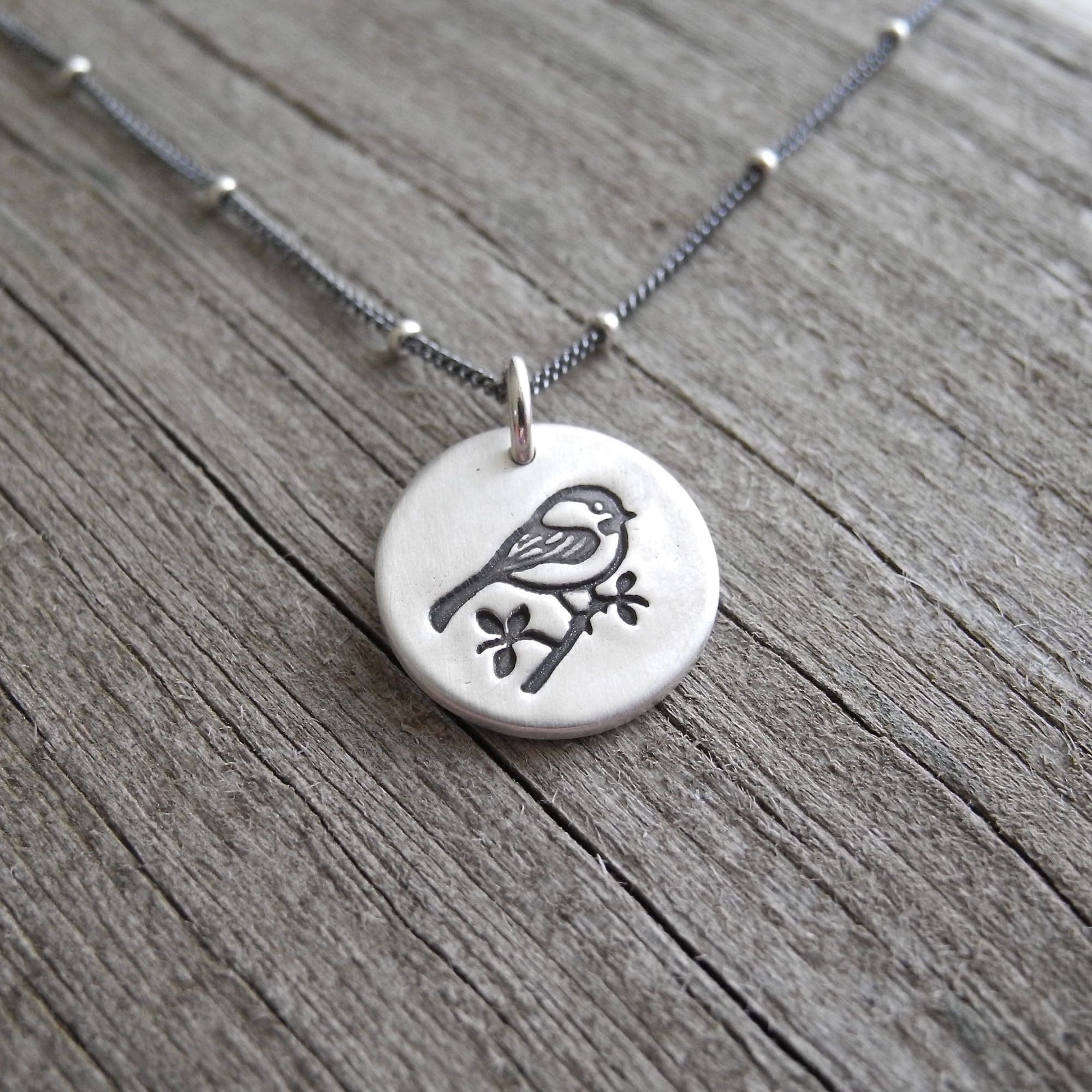 Tiny Chickadee Necklace, Little Bird Charm, Silver Chickadee, Fine Silver, Sterling Silver Chain, Made To Order