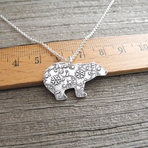 Silver Polar Bear Necklace, Fine Silver Flowering Vine Polar Bear, Sterling Silver Chain, Made To Order image 7