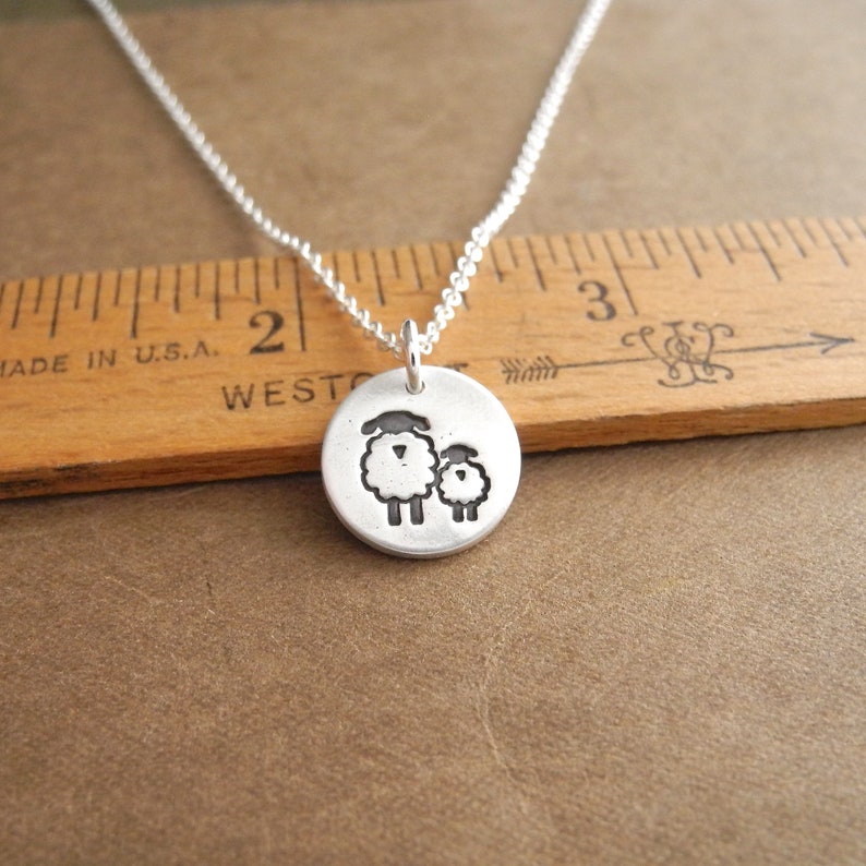 Tiny Mother and Baby Sheep Necklace, Ewe and Lamb, New Mom Necklace, Fine Silver, Sterling Silver Chain, Made To Order image 5