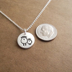 Tiny Mother and Baby Sheep Necklace, Ewe and Lamb, New Mom Necklace, Fine Silver, Sterling Silver Chain, Made To Order image 3