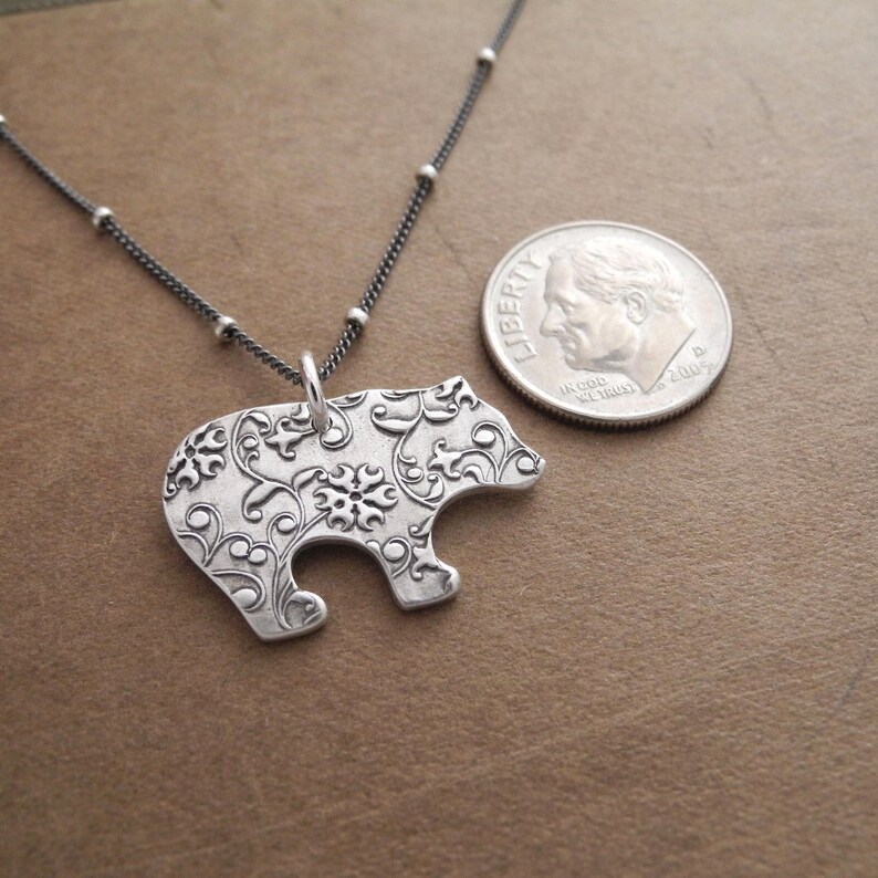 Bear Necklace, Flowering Vine Grizzly, Fine and Sterling Silver, Made To Order image 3