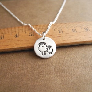Tiny Mother and Baby Sheep Necklace, Ewe and Lamb, New Mom Necklace, Fine Silver, Sterling Silver Chain, Made To Order image 6