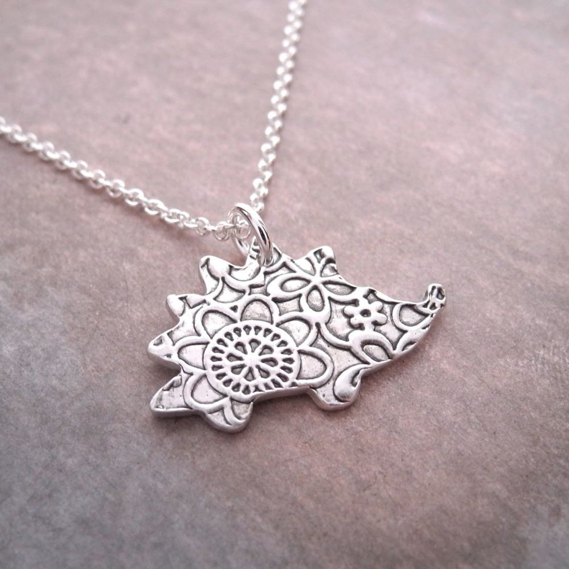 Hedgehog Necklace Flowered Hedgehog Fine Silver Sterling Etsy