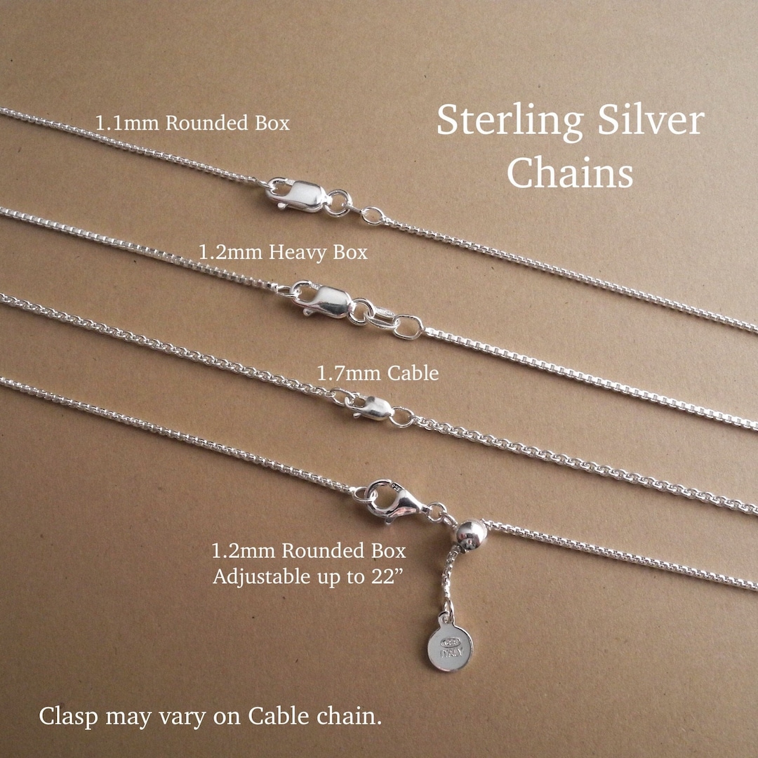 Sterling Silver Chain, Rounded Box, Heavy Box, Cable, Adjustable ...