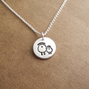 Tiny Mother and Baby Sheep Necklace, Ewe and Lamb, New Mom Necklace, Fine Silver, Sterling Silver Chain, Made To Order image 2