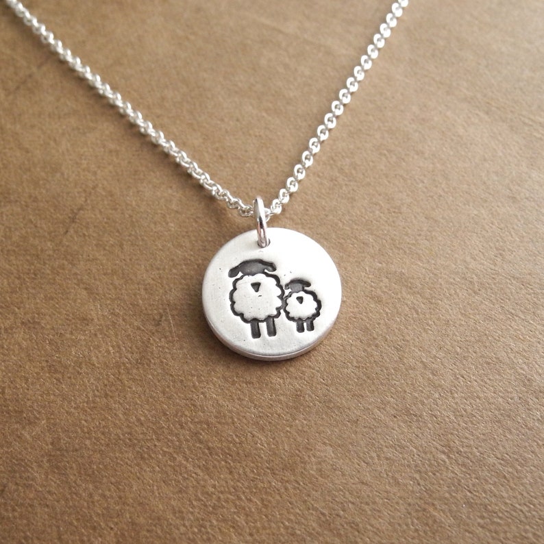 Tiny Mother and Baby Sheep Necklace, Ewe and Lamb, New Mom Necklace, Fine Silver, Sterling Silver Chain, Made To Order image 2