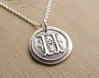 Wax Seal Monogram Necklace, Personalized Initial Necklace, Fine and Sterling Silver, Made To Order