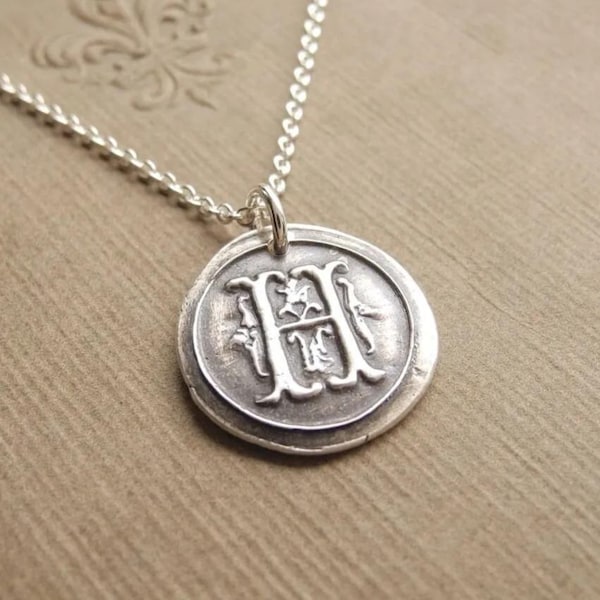 Wax Seal Monogram Necklace, Personalized Initial Necklace, Fine and Sterling Silver, Made To Order