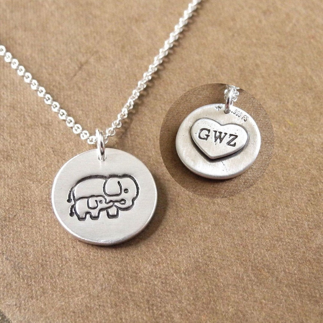 Personalized Small Mother and Baby Elephant Necklace, New Mom