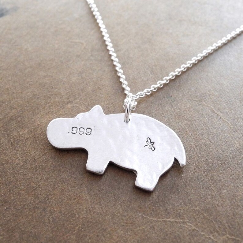 Hippo Necklace, Flowered Hippo, Fine Silver, Sterling Silver Chain, Made To Order image 2