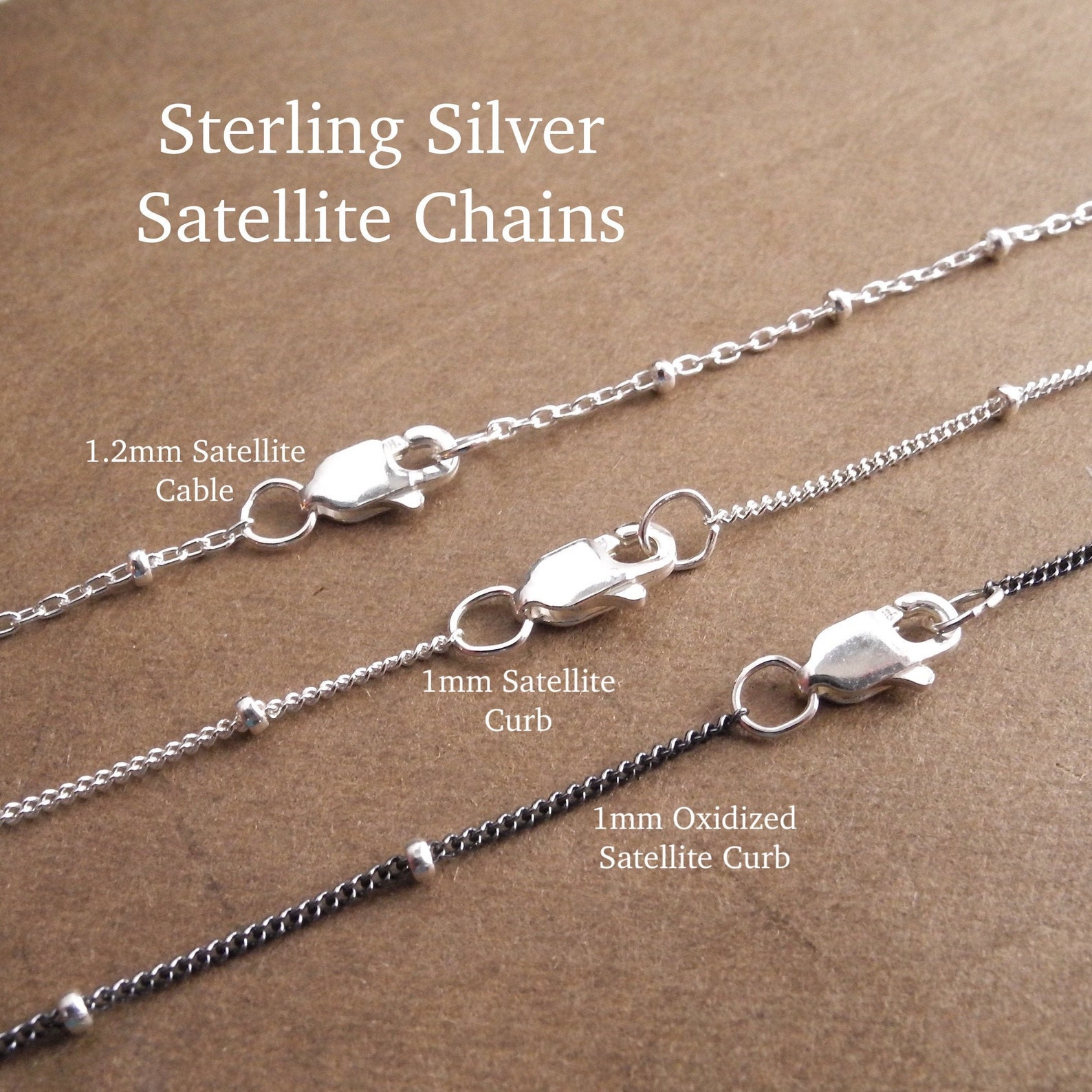 Sterling Silver Satellite Chains Curb and Cable Chain Shiny Etsy