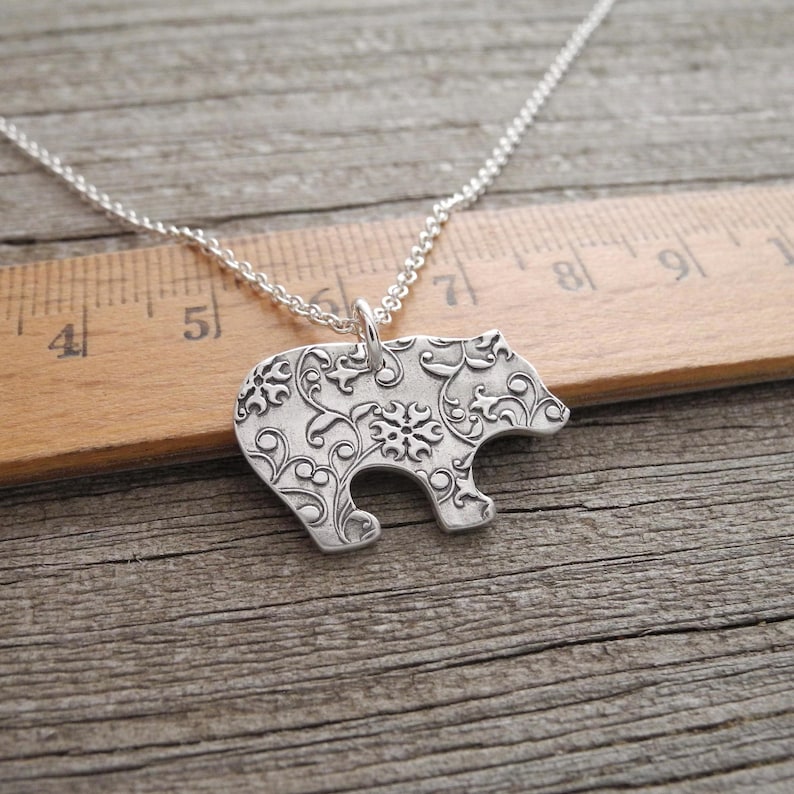 Bear Necklace, Flowering Vine Grizzly, Fine and Sterling Silver, Made To Order image 6