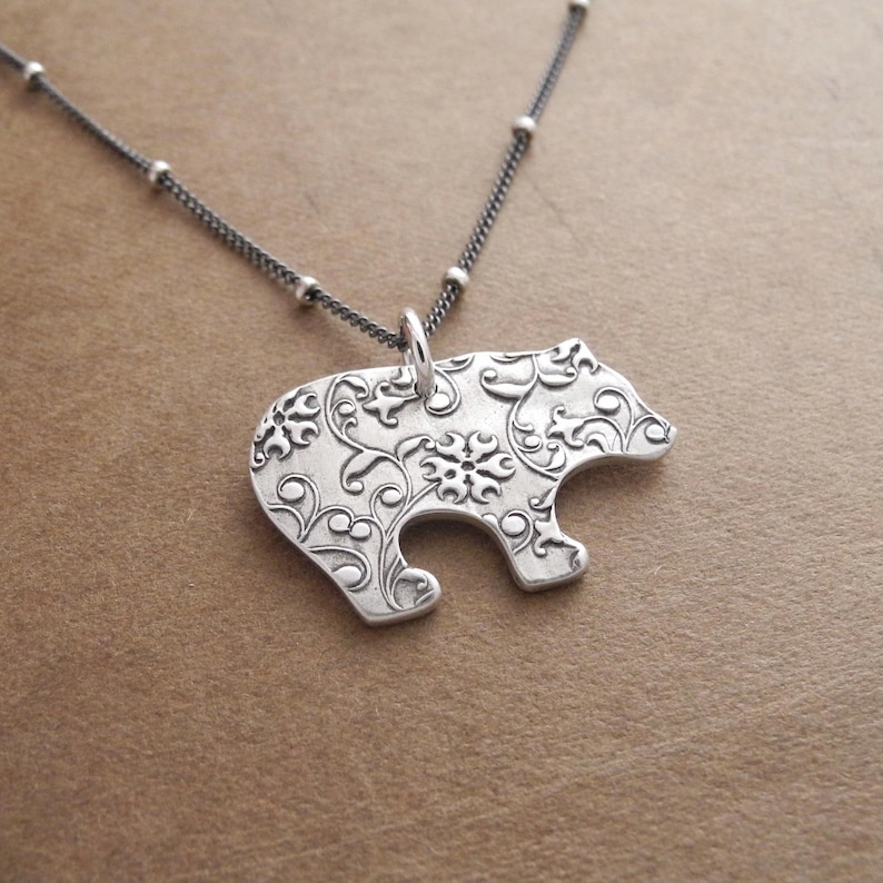 Bear Necklace, Flowering Vine Grizzly, Fine and Sterling Silver, Made To Order image 2