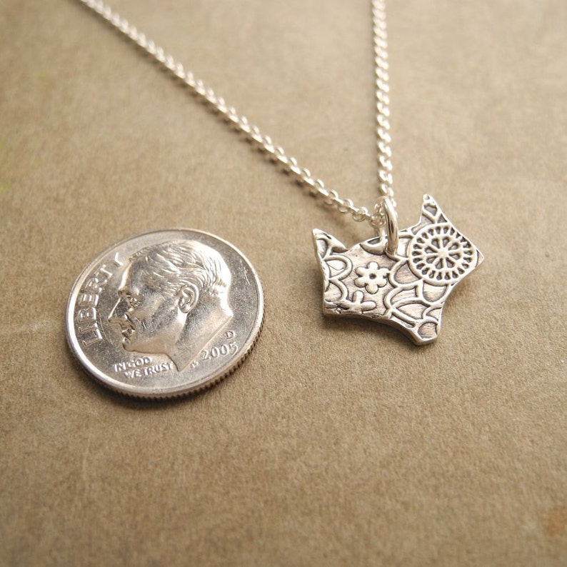Tiny Fox Necklace, Foxy Lady, Flowered Fox, Fine Silver, Sterling Silver Chain, Made To Order image 3