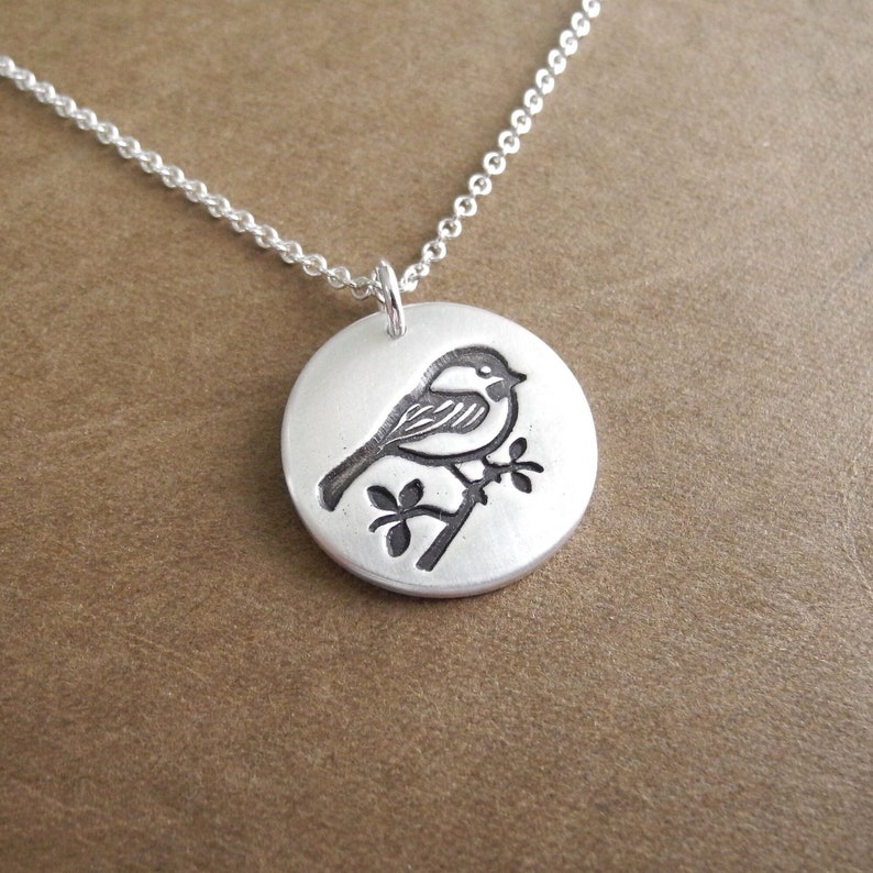 Chickadee Necklace, Silver Bird Jewelry, Chickadee Charm, Fine Silver, Sterling Silver Chain, Made To Order image 1