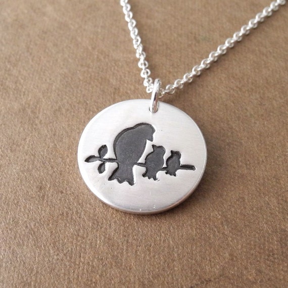 Mother and Two Baby Birds Necklace, New 