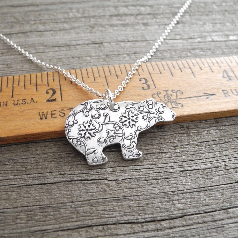 Silver Polar Bear Necklace, Fine Silver Flowering Vine Polar Bear, Sterling Silver Chain, Made To Order image 6