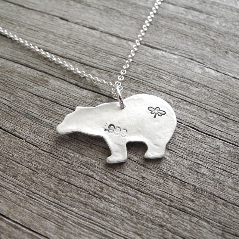 Silver Polar Bear Necklace, Fine Silver Flowering Vine Polar Bear, Sterling Silver Chain, Made To Order image 2