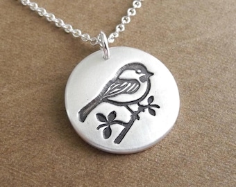 Collar de carbonero, joyería de plata con forma de pájaro, dije de carbonero, plata fina y de ley, hecho a pedido.