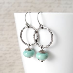 Sterling Silver and Aqua Glass Earrings, Ready To Ship