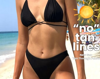 Tan-Through Bikini Bottom Black Caryna  – Women’s Sun-Activated Quick-Dry Tanning Swimwear Bottom – Stylish & Comfortable Beachwear - No Tan