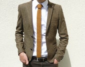 Skinny Knitted Tie in Golden Mustard Brown Lambswool - MADE TO ORDER