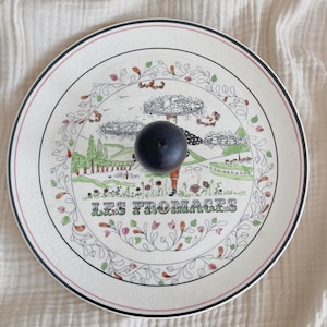 Vintage Gien France Cheese Plate with Wooden Handle – Hand-Painted French Faience
