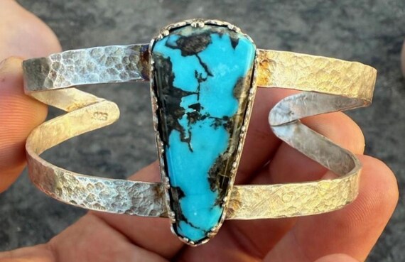 Hand forged Sterling Silver and Turquoise Cuff Bracelet