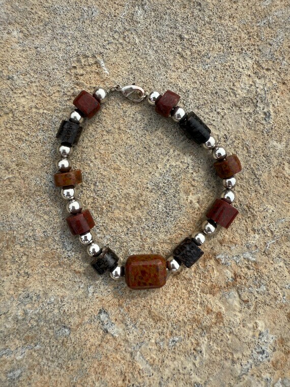 Dinosaur Gembone  bead Sterling Silver bracelet