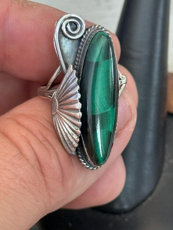 Velvet Malachite Sterling Silver Western ring size 8