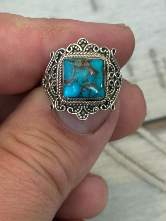 Turquoise Sterling Silver Ring Size 7 3/4