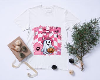 Kinder Halloween T-Shirt Design: Pink & Blau bedruckbares T-Shirt (Digitaldruck