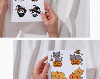 Halloween Geist & Kürbis Aufkleber, Gruselige Kawaii Clipart (digitaler Download)