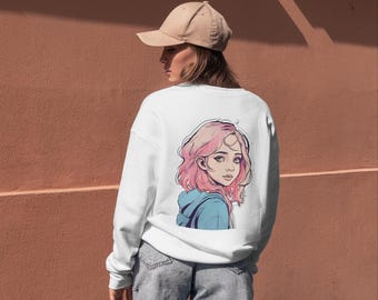 Anime Girl Portrait, rosa lila Haare, Digital Art (Digitaler Download)