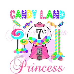 CandyLand Design Birthday Candy Land Princess #7 Seven Bubblegum Cut Cutting File: Svg. PDF DXF, Cricut Silhouette, PNG Cricut Scan and Cut