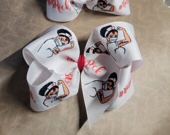 CUSTOM Printed Hairbow Sizes 3" to 8" Includes Your choice of 1.5" 2" and 3" width Grosgrain Ribbon Can be Glitter or Not.